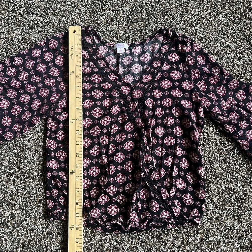 Xhilaration Black Blouse with Pink Patterns - Picture 5 of 7